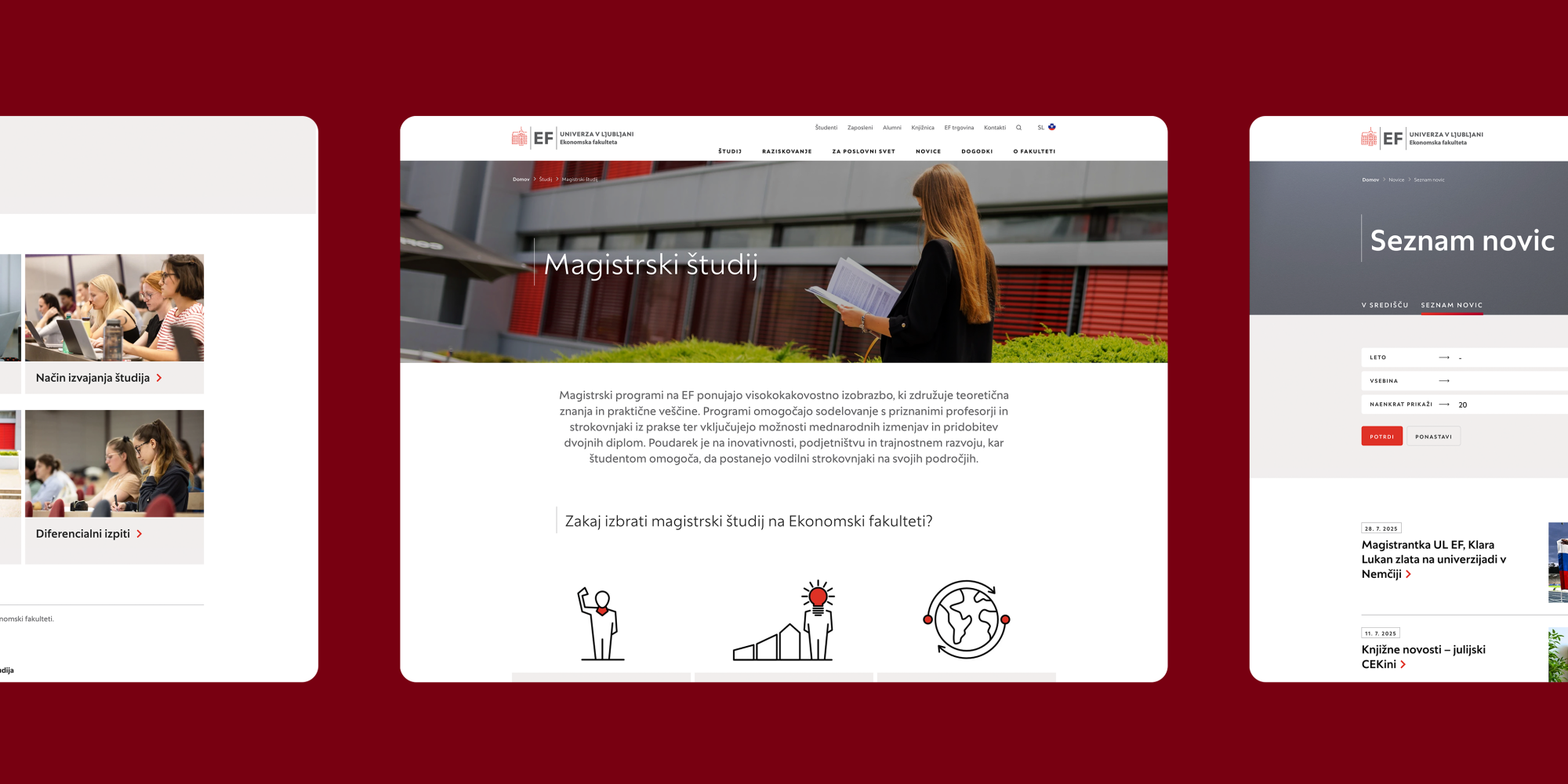Collage of three different web pages of the redesigned website