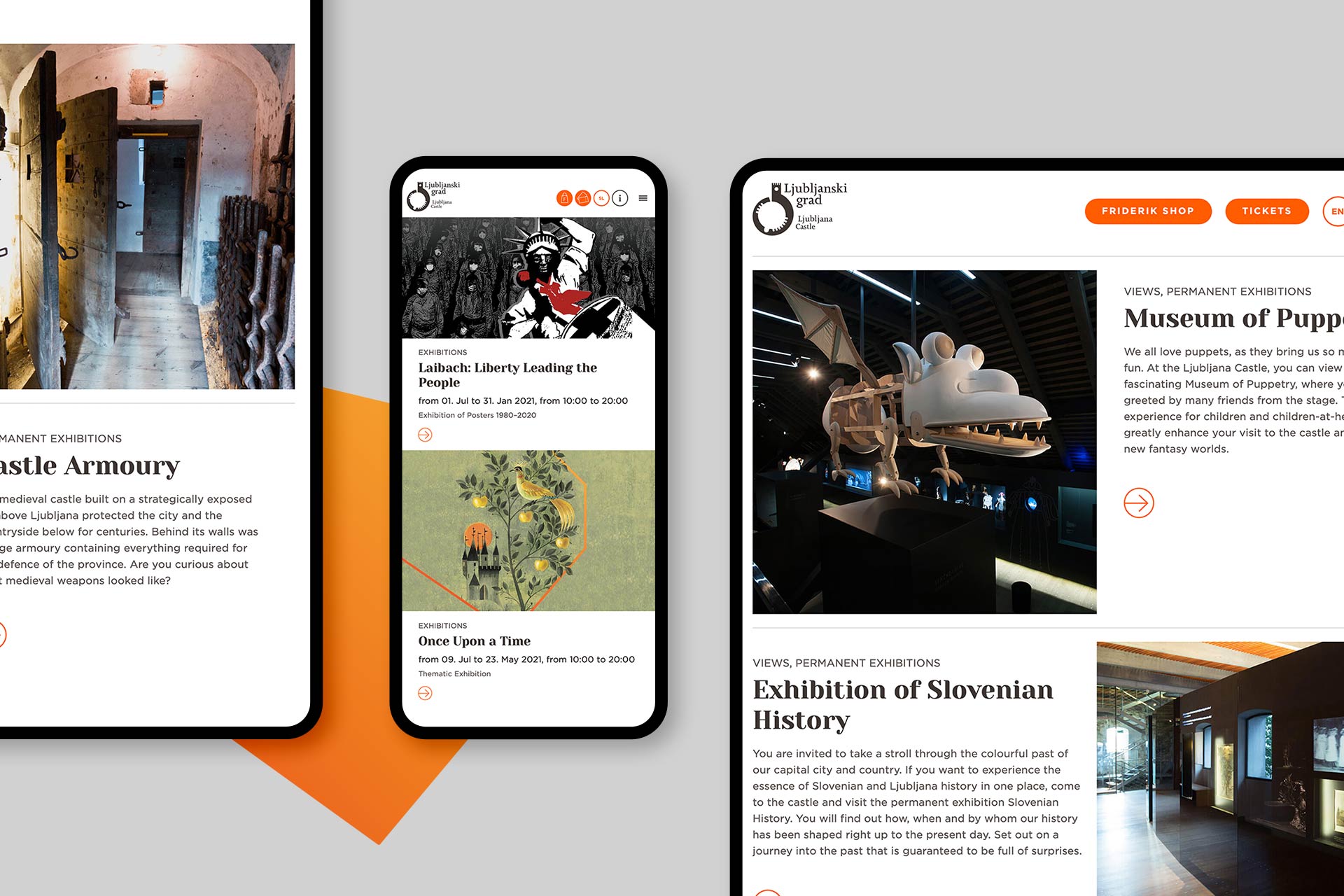 Screenshots of the Ljubljana Castle website on various devices (mobile phone and tablet)